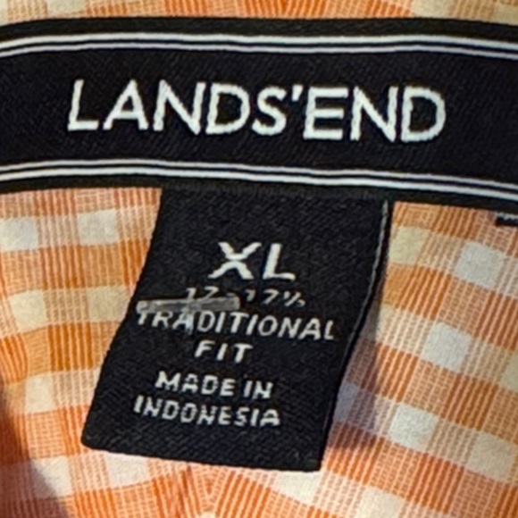 Lands' End Men's Peach Checkered Button Down Shirt - Picture 8 of 10